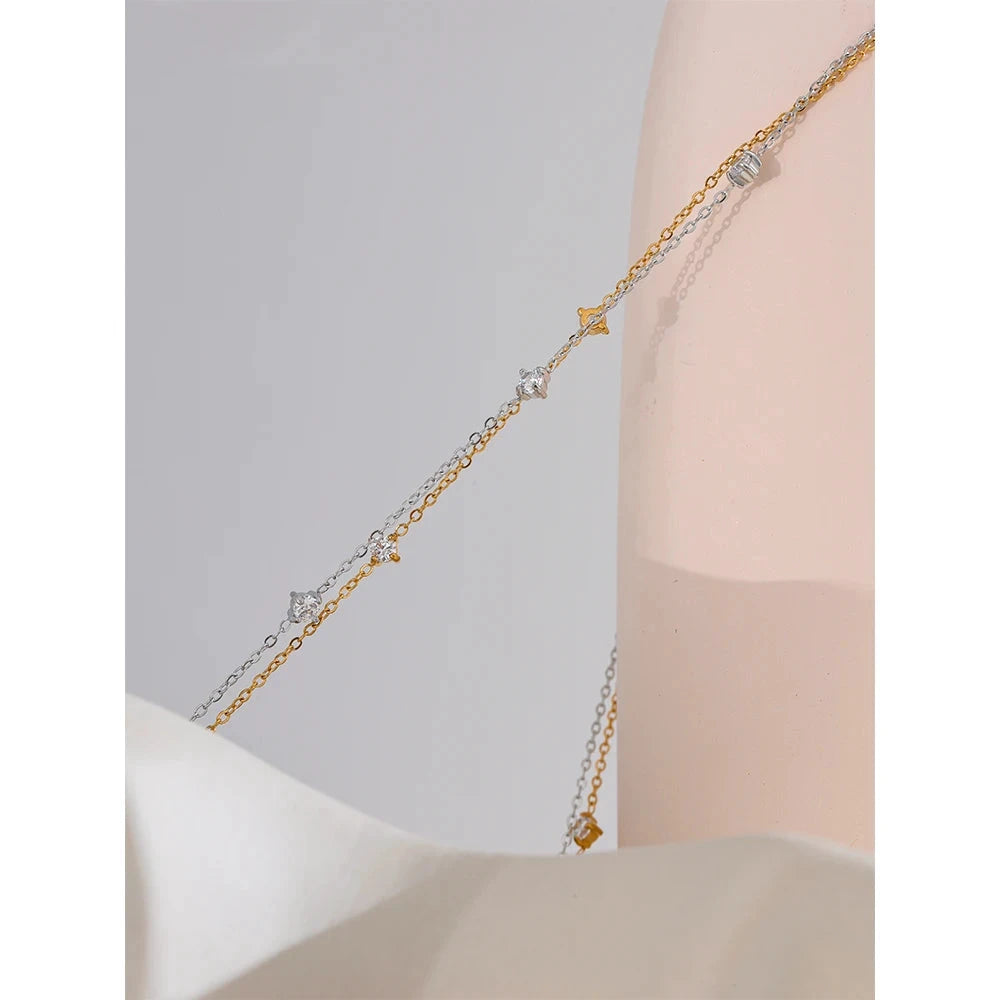 Stainless Steel Cubic Zirconia Necklace Anklet Bracelet Rust Proof Attractive Classic Bling Chic Thin Chain Jewelry by PoisedMe