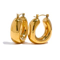 PoisedMe High Quality Stainless Steel Round Geometric Chunky Hoops Earrings for Women Charm Metal Simple Fashion Jewelry Waterproof -