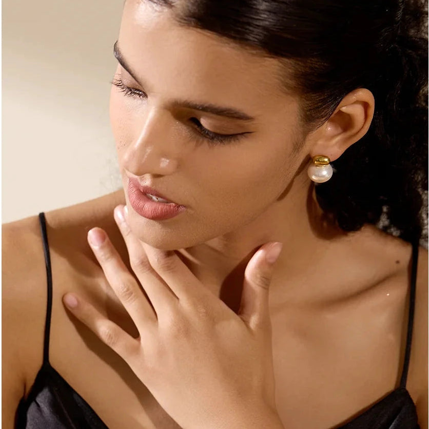 316 Stainless Steel Imitation Pearl Stud Earrings For Women Japan Style by PoisedMe