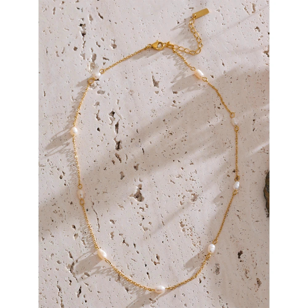 Natural Freshwater Pearl Thin Chain Handmade Necklace Arrivals Stainless Steel Fashion Basic Daily Waterproof Jewelry by PoisedMe