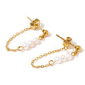 PoisedMe Yhpup 2025 Stainless Steel Natural Pearls Chain Tassel Drop Dangle Earrings for Women Popular Fashion Daily Korean Jewelry -