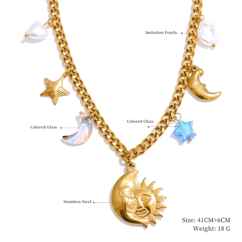Poised Me Jewelry Studio Trendy Sun Ocean Charm Pendant Handmade Jewelry Golden Waterproof PVD Plated Stainless Steel Summer Jewelry