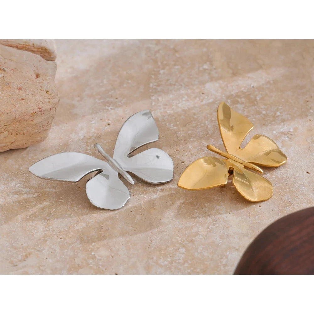 Chic Stainless Steel Golden Metal Butterfly Brooch Pin for Women 18K PVD Plated Fashion Waterproof Charm Jewelry Gift by PoisedMe