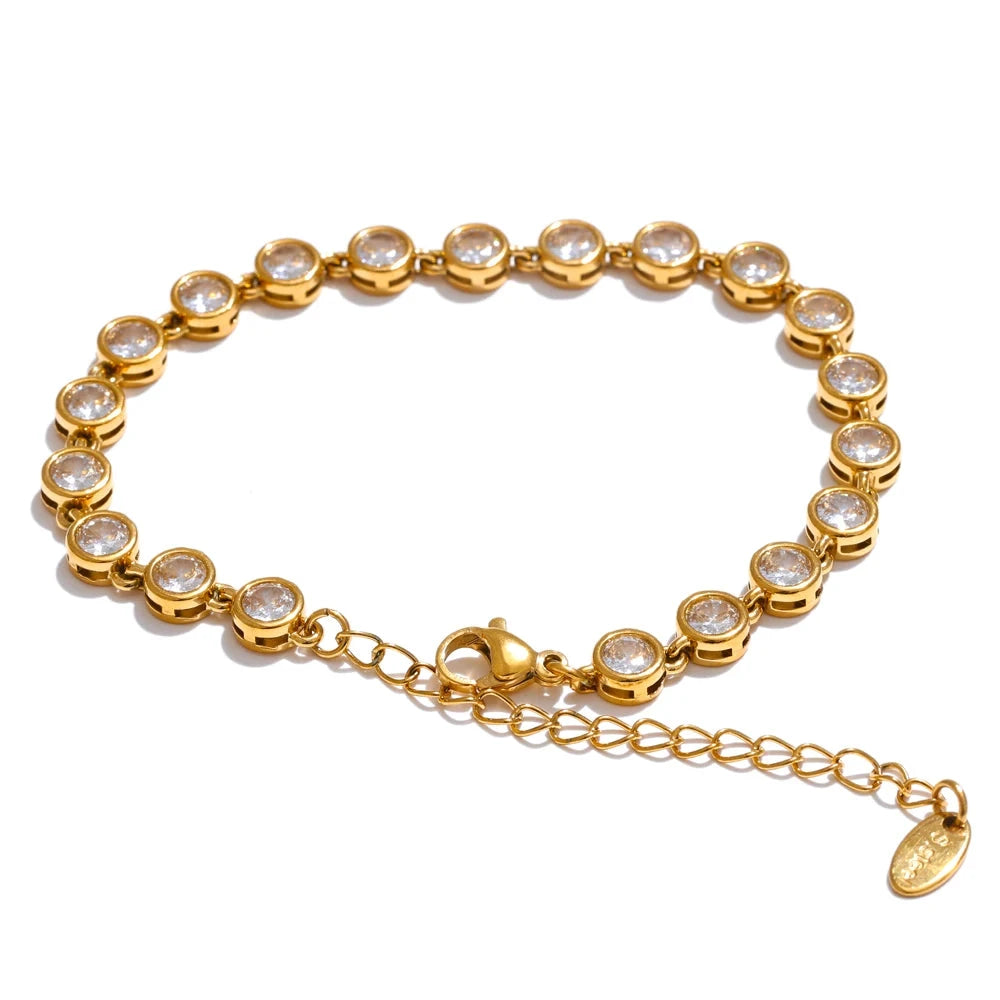 Exquisite Cubic Zirconia Chain Necklace &amp; Bracelet Set – 18K Gold or Silver Stainless Steel | Waterproof Luxury Jewelry Gift for Women by PoisedMe