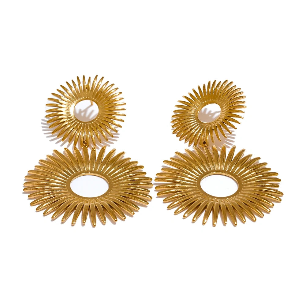 Statement Stainless Steel Sun Flower Drop Waterproof Earrings Rust Proof Metal Gold Color Fashion Personality Jewelry by PoisedMe