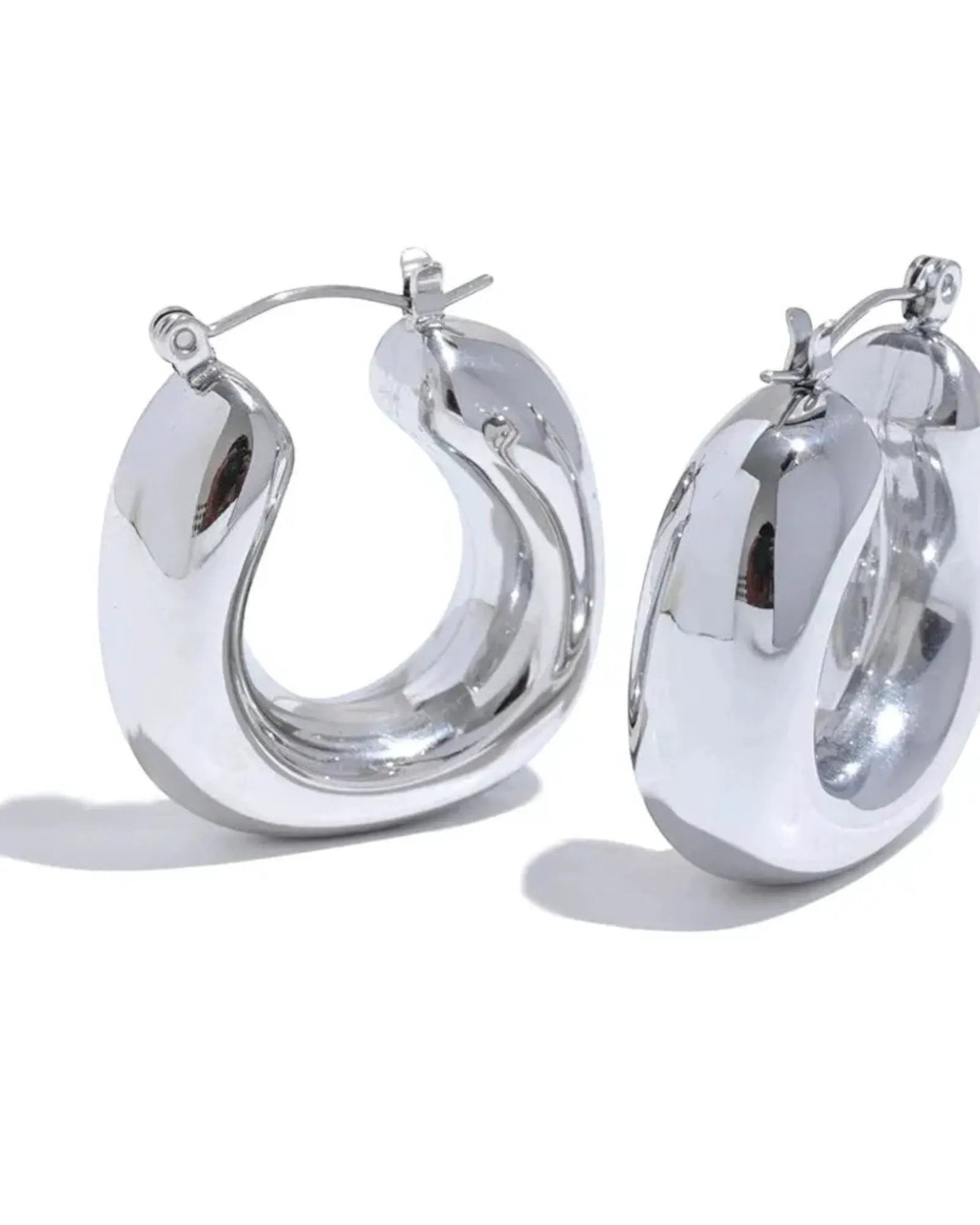 Round Geometric Chunky Hoop Earrings For Women Waterproof 18K Gold PVD Plated Stainless Steel by Poised Me Jewelry Studio