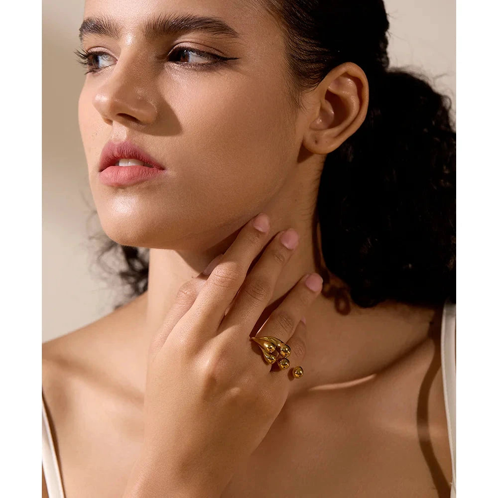 Stainless Steel Ring For Women Waterproof Gold Silver Color Texture Jewelry Gift by PoisedMe