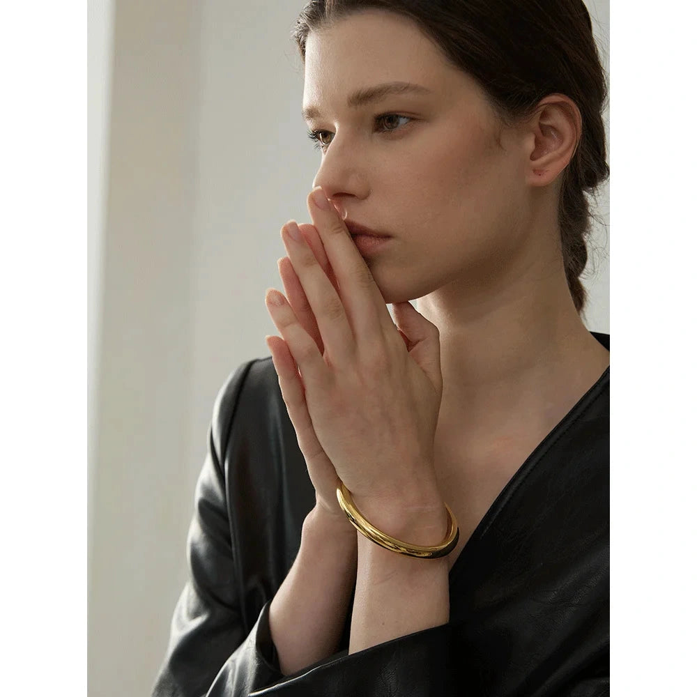 65mm Polished Textured Waterproof Stainless Steel Big Bracelet Bangle Statement Glossy Minimalist Jewelry High Quality by PoisedMe