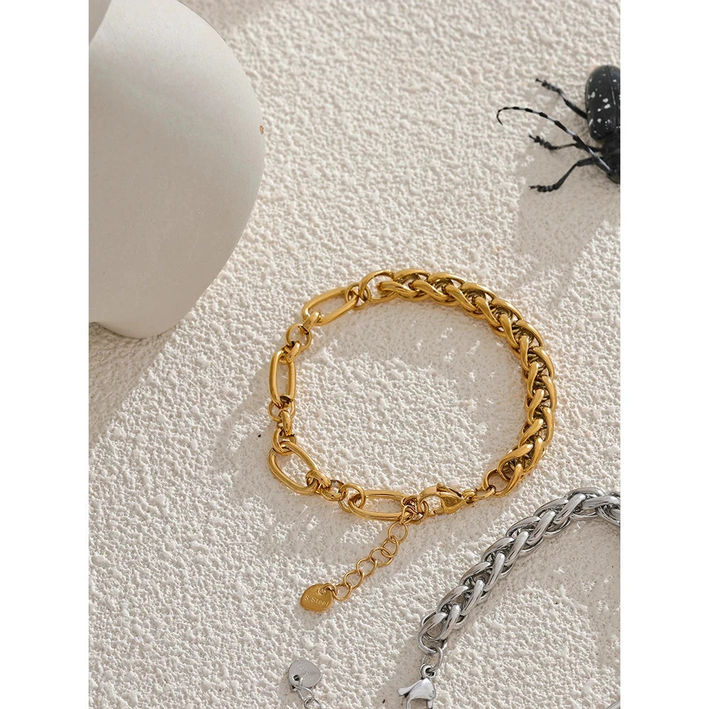 Fashion Stainless Steel Metal Chain Statement Bracelet Bangle 18K Gold Waterproof Plated Jewelry Bijoux Femme by PoisedMe