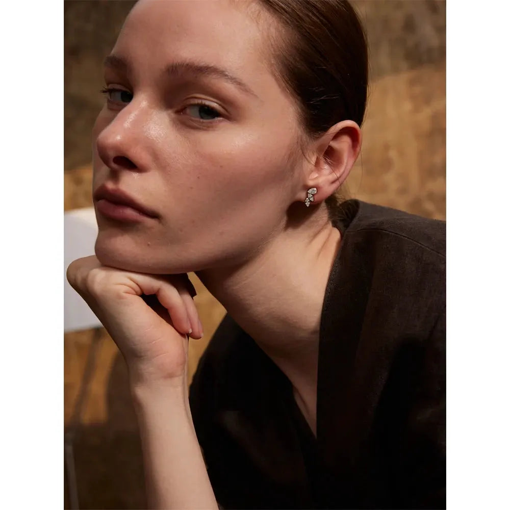 PoisedMe Waterproof Shiny Cubic Zirconia Exquisite Wing Small Stud Earrings Daily for Women Wholesale Stainless Steel Chic Jewelry -