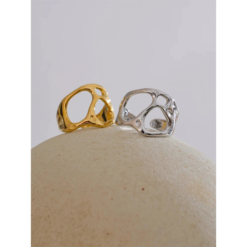 Novelties Adjustable Stainless Steel Geometric Hollow Fashion Unusual Open Ring Popular Versatile Daily Trendy Jewelry by PoisedMe