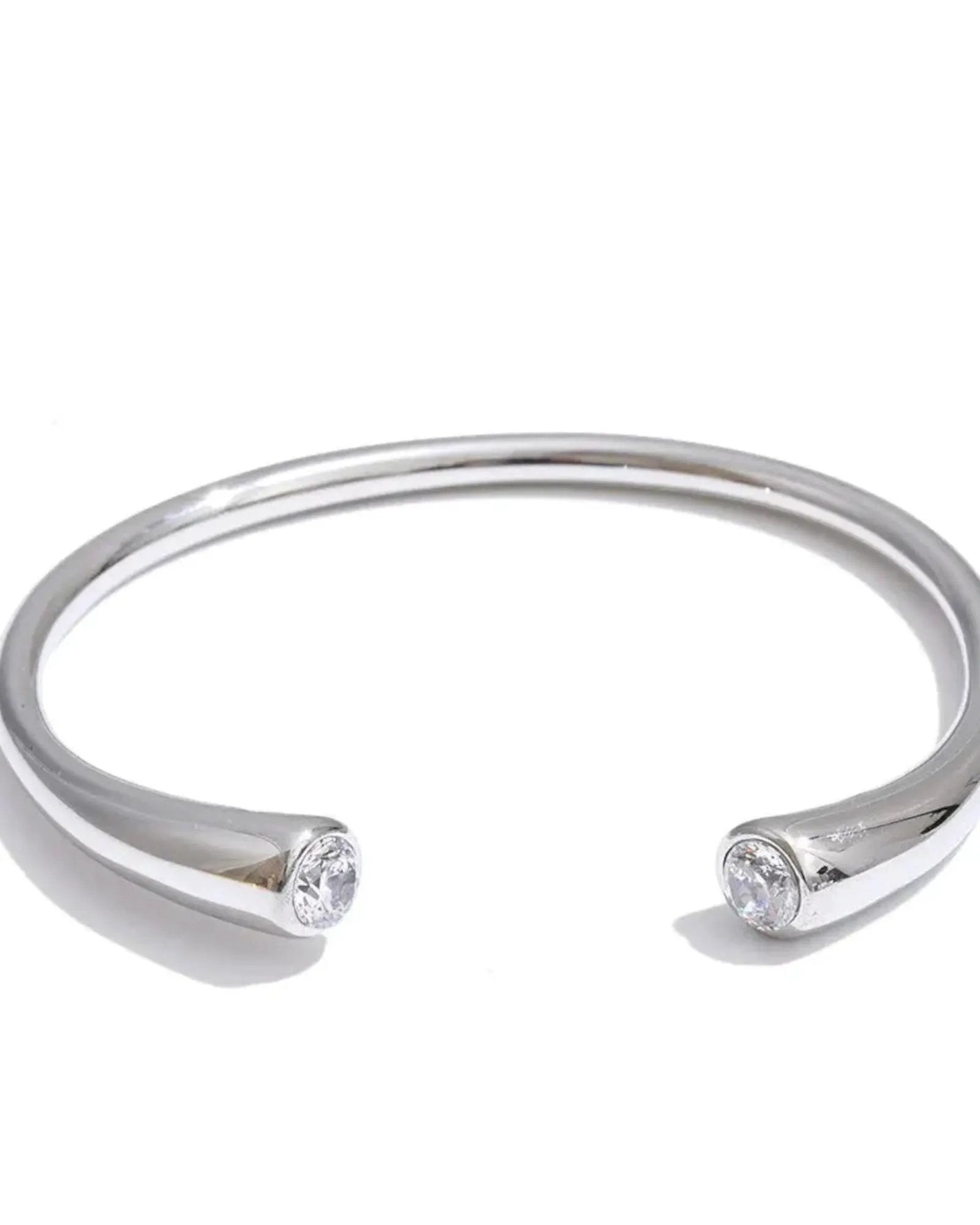Cubic Zirconia 18K Gold PVD Plated Stainless Steel Open Cuff 60mm Bracelet For Women by Poised Me Jewelry Studio