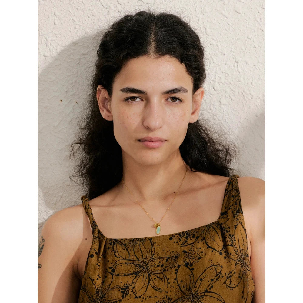 Popular Natural Amazonite Stone Heart Oval Drop Necklace Women Stainless Steel Polished Waterproof Fashion Jewelry Gift by PoisedMe