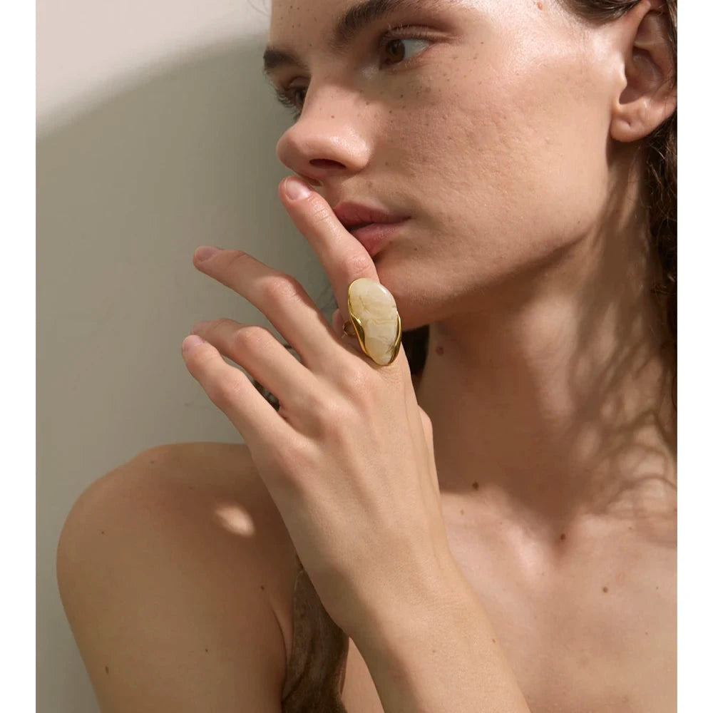 Resin Geometric Adjustable Ring Golden Pvd Stainless Steel by PoisedMe