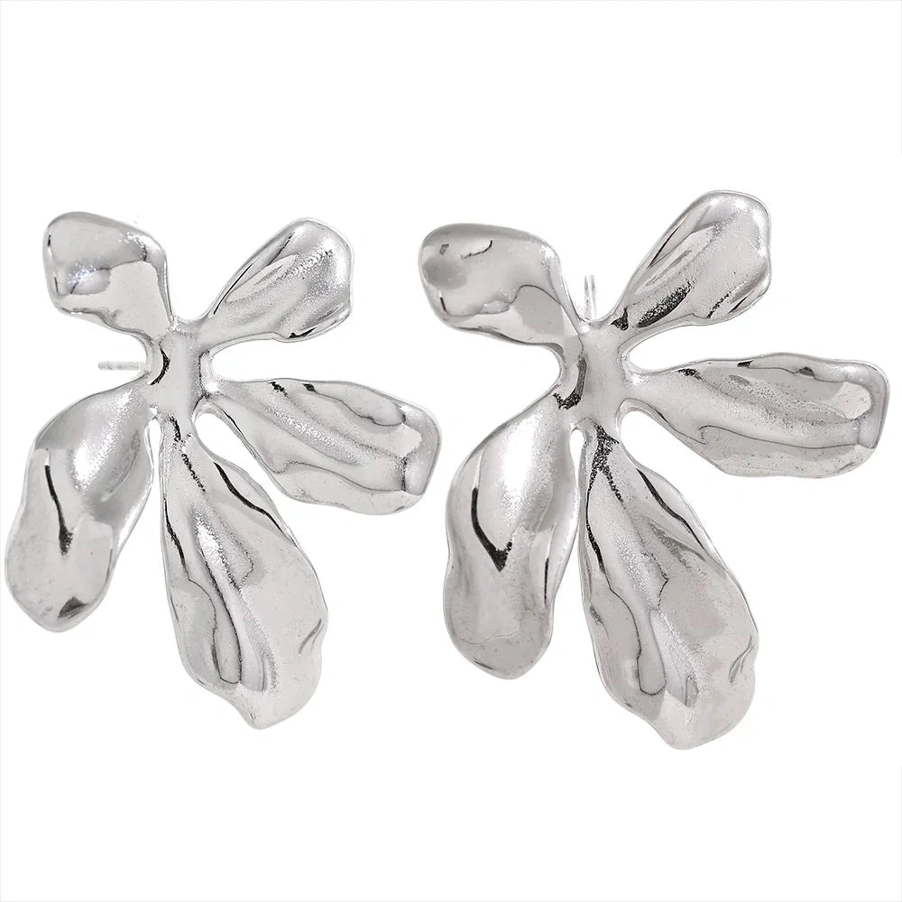 Stainless Steel Big Flower Plant Stud Earrings Metal Waterproof 18K PVD Plated Trendy Statement Jewelry Women Gala Gift by PoisedMe