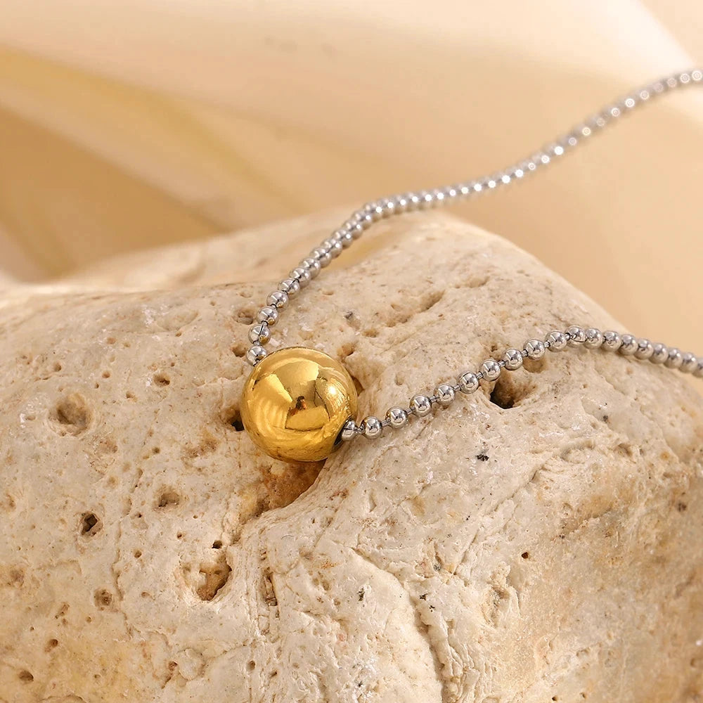 Unique 316L Stainless Steel Round Bead Chain Necklace Party Trend Waterproof Jewelry For Women's Neck Jewelry Gift by PoisedMe