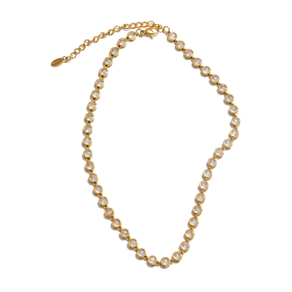 Exquisite Cubic Zirconia Chain Necklace &amp; Bracelet Set – 18K Gold or Silver Stainless Steel | Waterproof Luxury Jewelry Gift for Women by PoisedMe