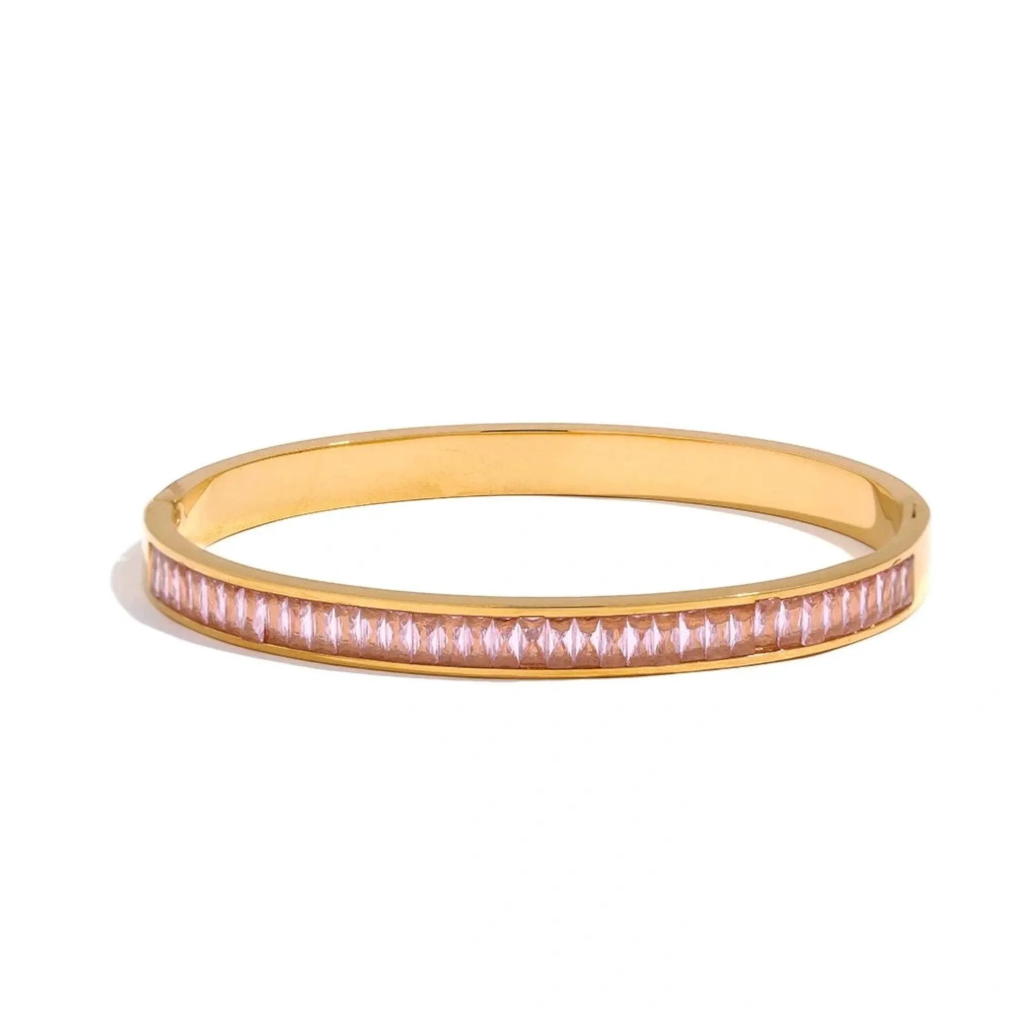 PoisedMe Emerald Green Cubic Zirconia Bangle Bracelet For Women 18K Gold Plated Steel - Bracelets