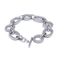 PoisedMe 316L Stainless Steel Metal Texture Oval Chain Bracelet Bangle Men Women 18K PVD Plated Toggle-Clasps Statement Jewelry -