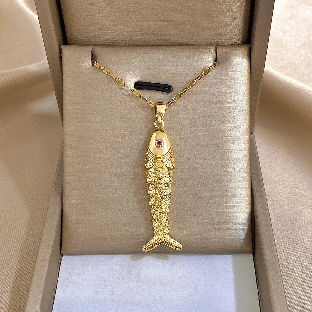 18K Gold Plated Stainless Steel Fish Pendant Necklace For Women Clavicle Choker by PoisedMe