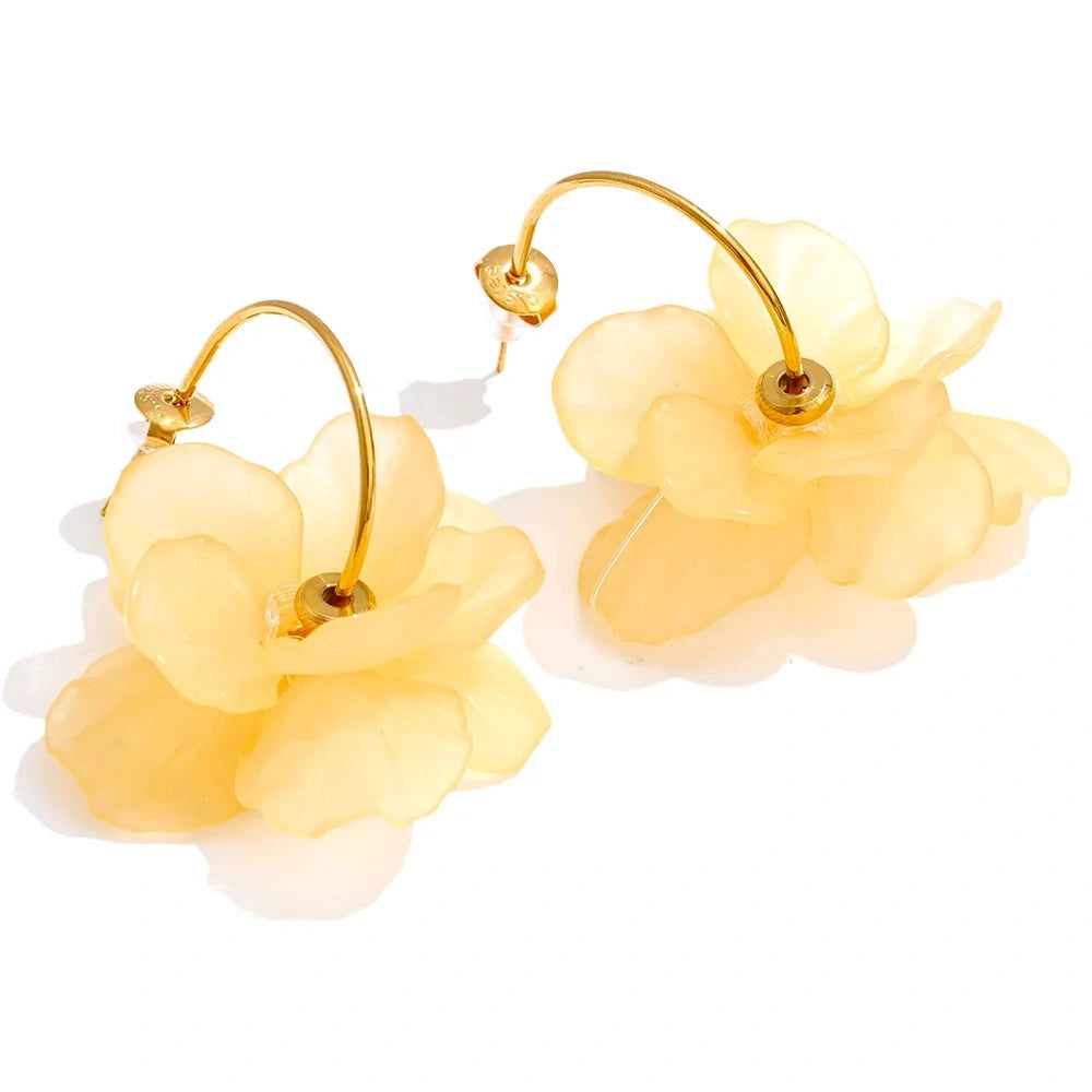 PoisedMe Yhpup Stainless Steel Resin Acrylic Flower Petal Drop Charms Earrings Green Yellow Purple Red White Multi-Color Trendy Jewelry -