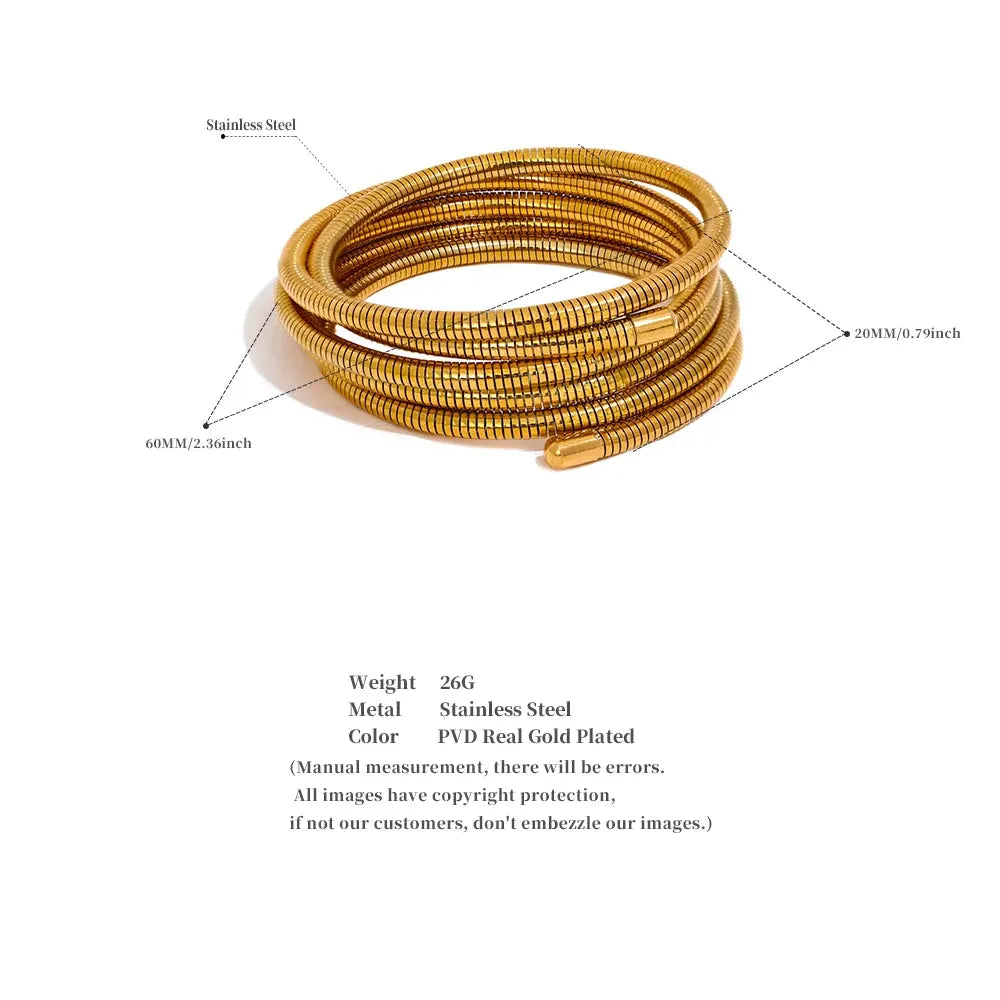 PoisedMe Yhpup Stainless Steel Stackable Multi-Layer Wrap Arm Bracelet Bangle Metal Elastic Waterproof Fashion Unisex Jewelry Men Women -