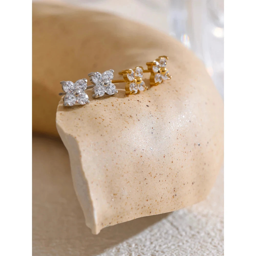 Waterproof Cubic Zirconia Flower Stud Earrings 316L Stainless Steel by PoisedMe