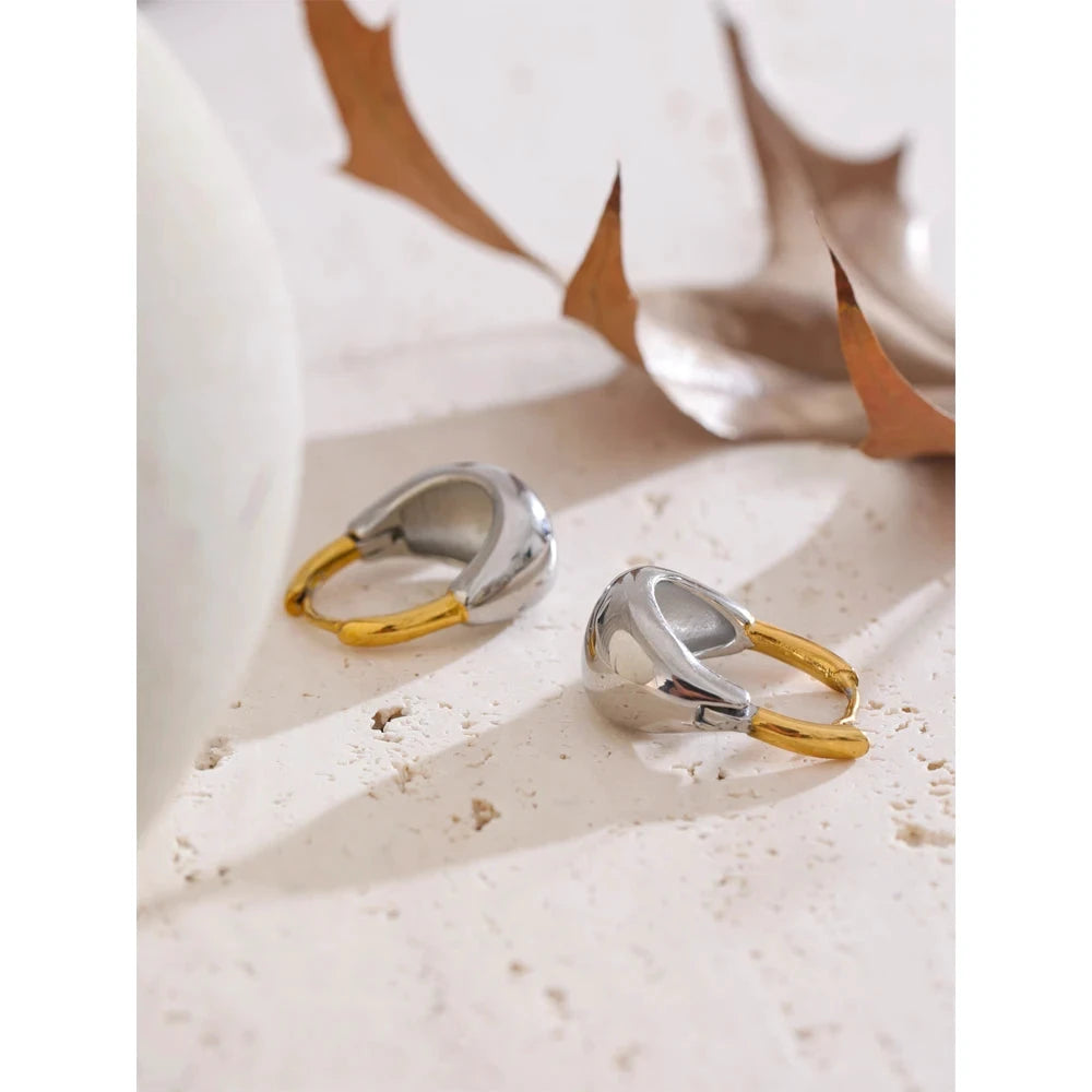 Statement Stainless Steel Metal Geometric Unusual Hoop Earrings Waterproof Daily Charm Jewelry Accessories by PoisedMe