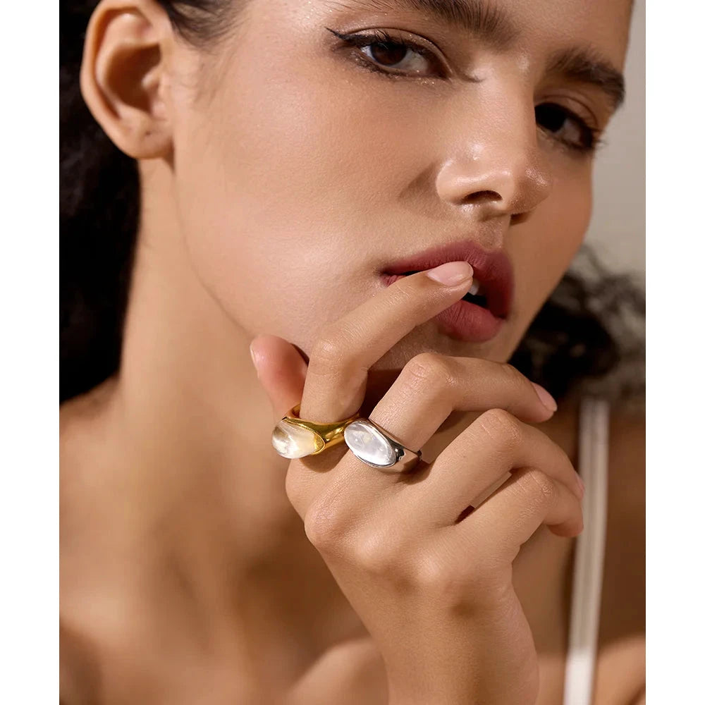 Creative Resin 316L Stainless Steel Geometric Cast Fashion Mysterious Ring Charm High Quality Jewelry Bijoux Women Gift by PoisedMe