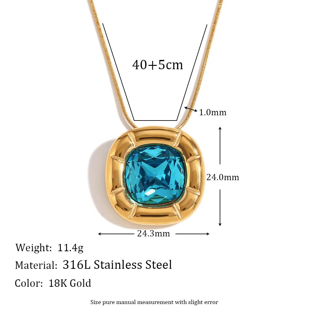 Rounded Square 18K Gold Plated Stainless Steel Zircon Necklace Earring Ring Women's Fashionable Waterproof Jewelry by PoisedMe