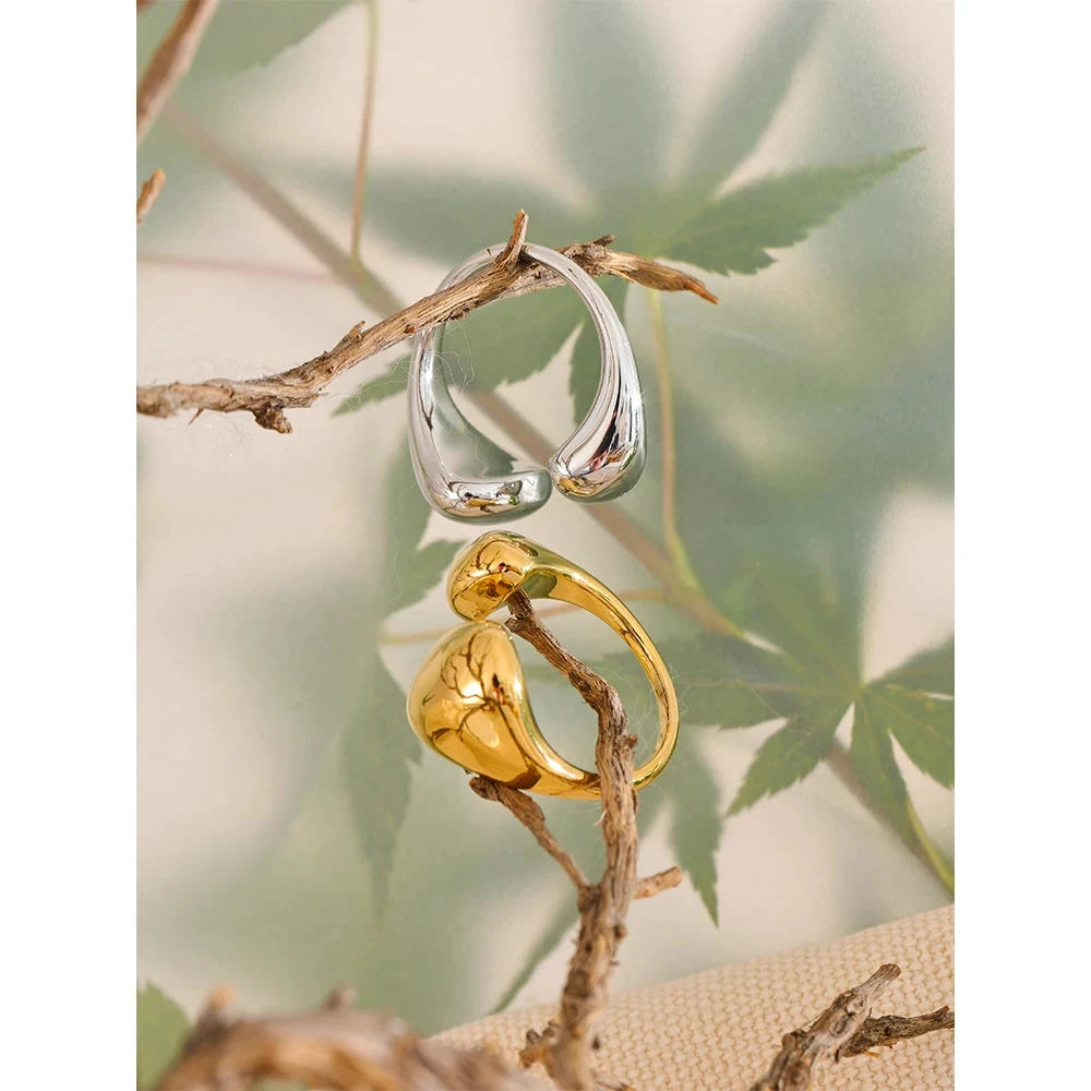 Stainless Steel High Quality Minimalist Daily Smooth Fashion Open Adjustable Ring Waterproof Electroplated Cast Jewelry by PoisedMe