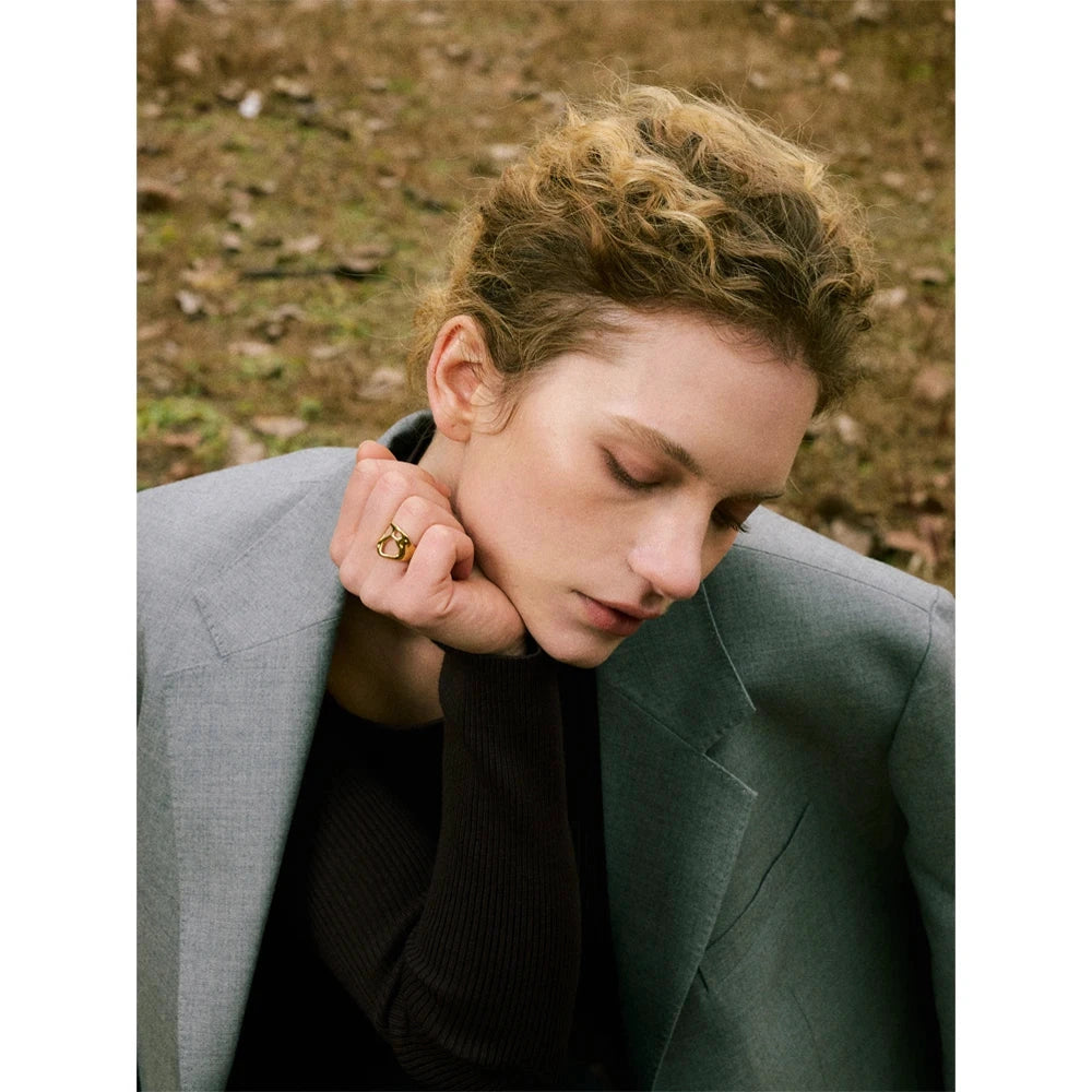 Novelties Adjustable Stainless Steel Geometric Hollow Fashion Unusual Open Ring Popular Versatile Daily Trendy Jewelry by PoisedMe