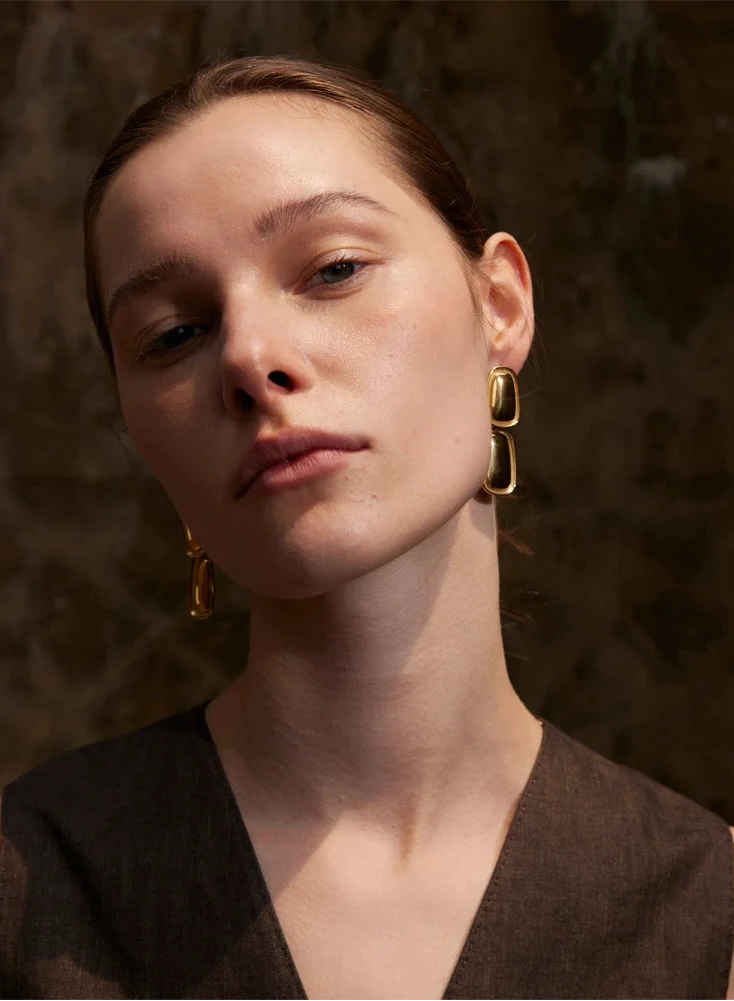 Stainless Steel Square Rectangle Drop Earrings Gold Plated Waterproof by PoisedMe