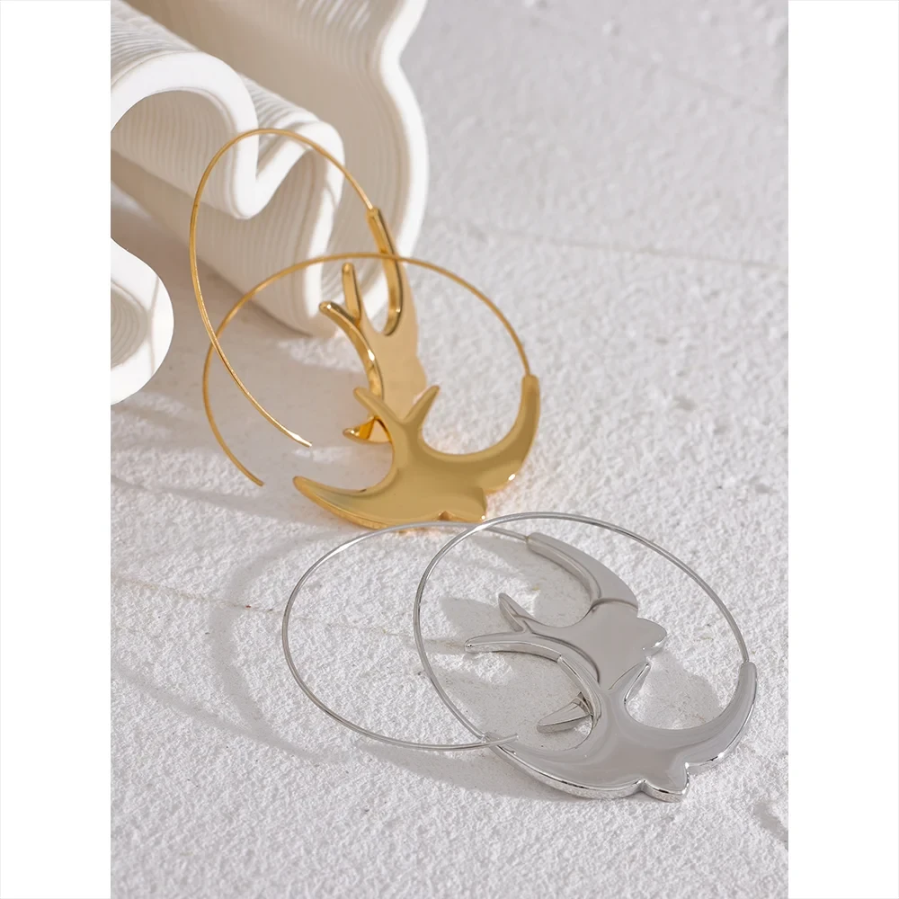 New Stainless Steel Swallow Bird Thin Hoop Earrings for Women Prevent Allergy Minimalist Metal Personalized Ear Jewelry by PoisedMe