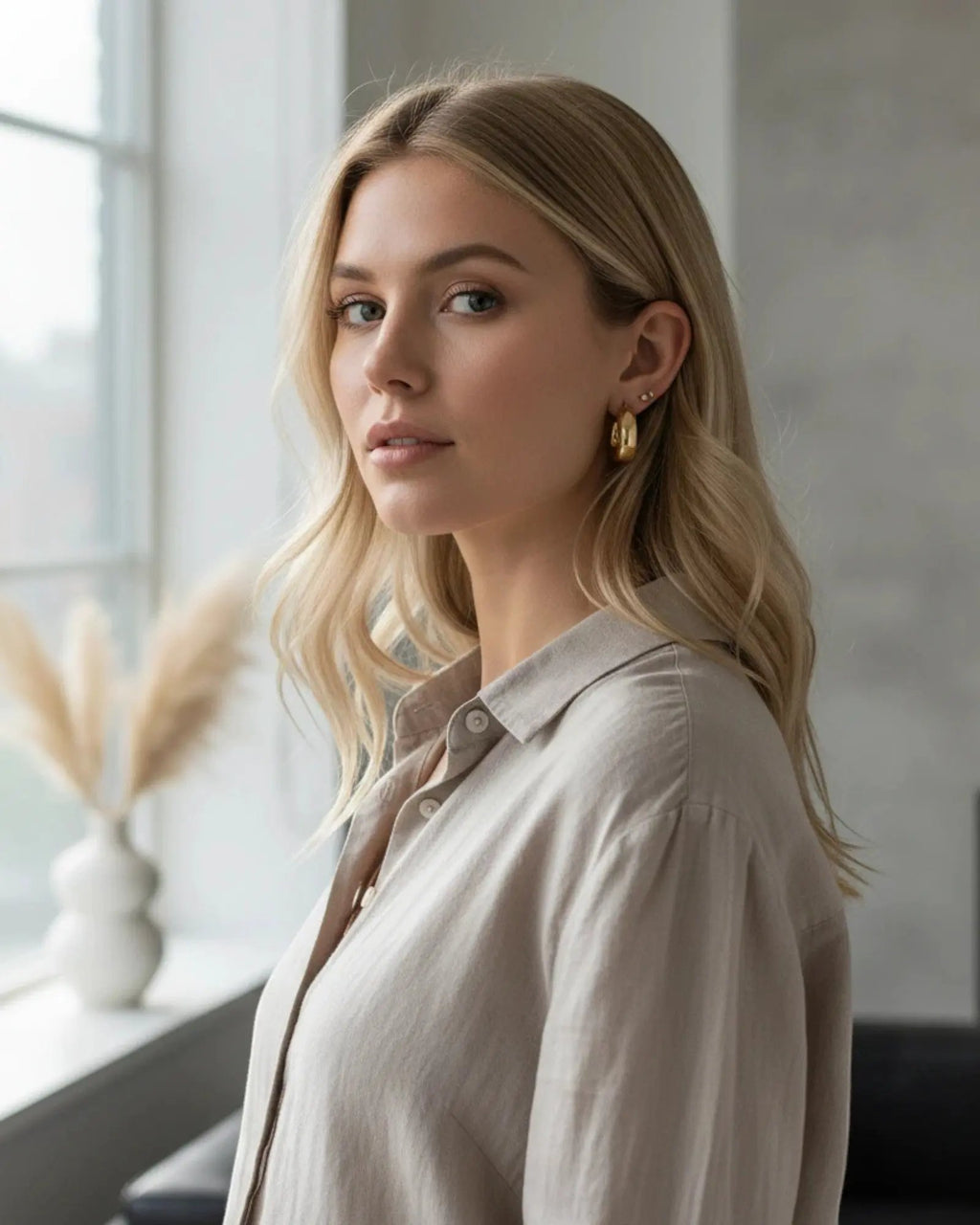 Round Geometric Chunky Hoop Earrings For Women Waterproof 18K Gold PVD Plated Stainless Steel by Poised Me Jewelry Studio