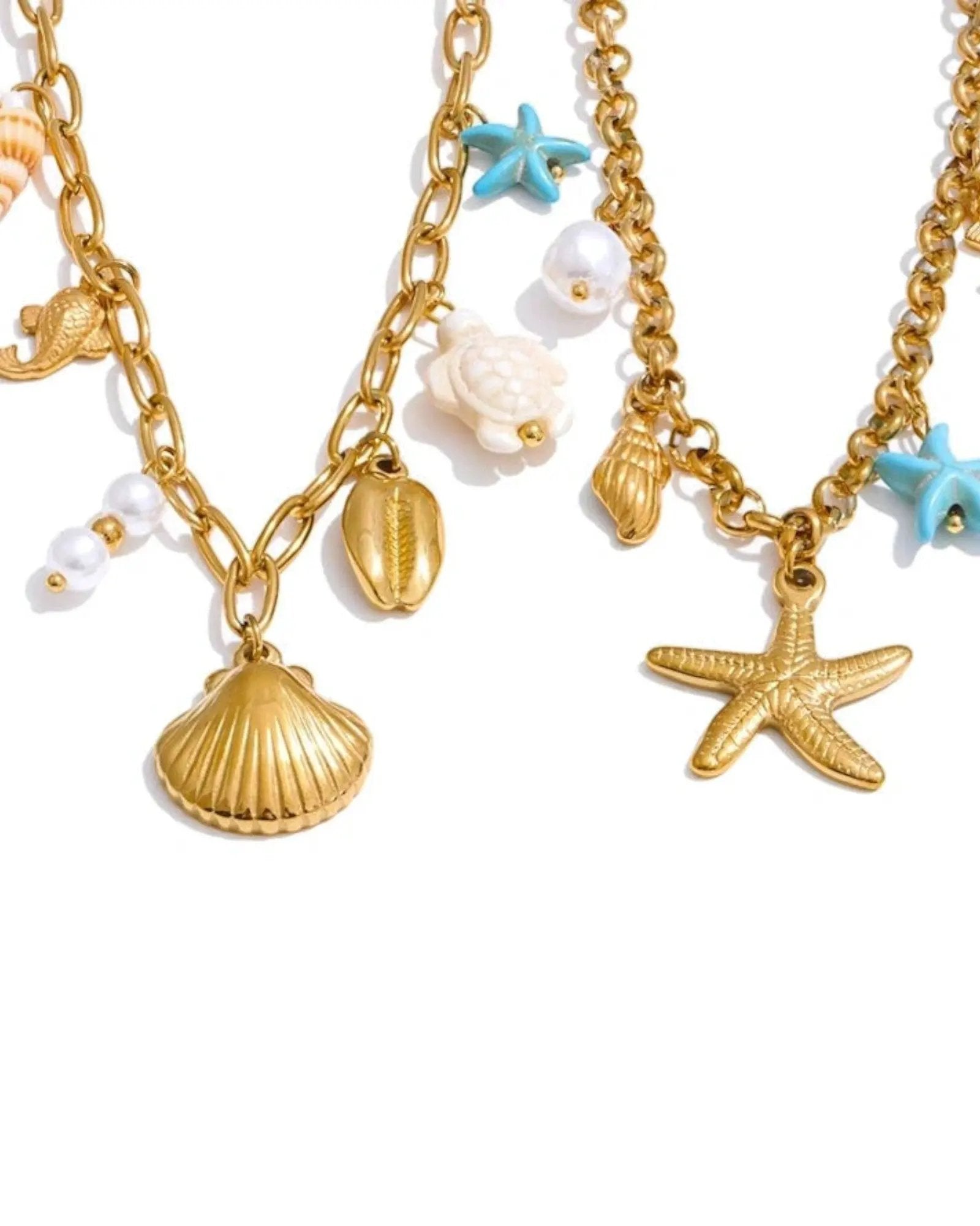 Ocean Style Starfish Shell Pendant Necklace Bracelet 18k Gold PVD Plated Stainless Steel by Poised Me Jewelry Studio