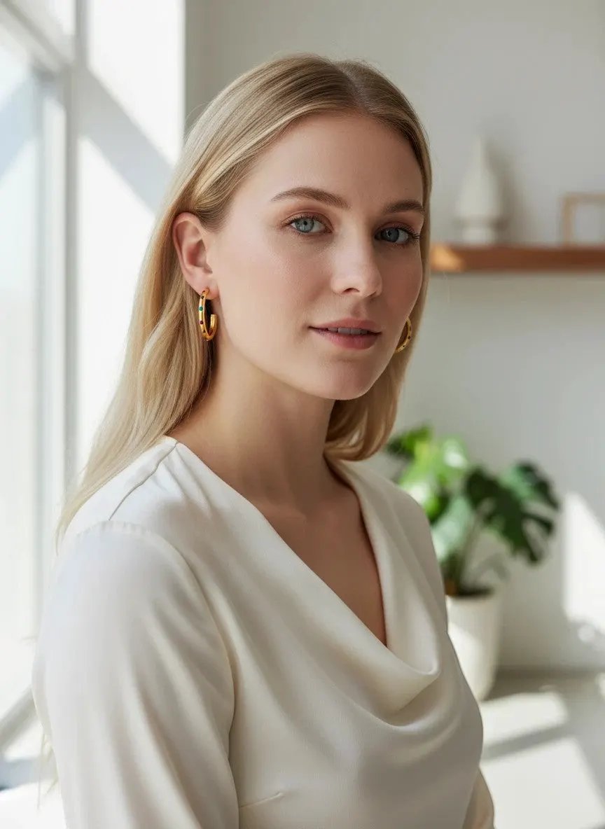 Circle Hoop Earrings Cubic Zirconia 18k Gold Plated Stainless Steel by Poised Me Jewelry Studio