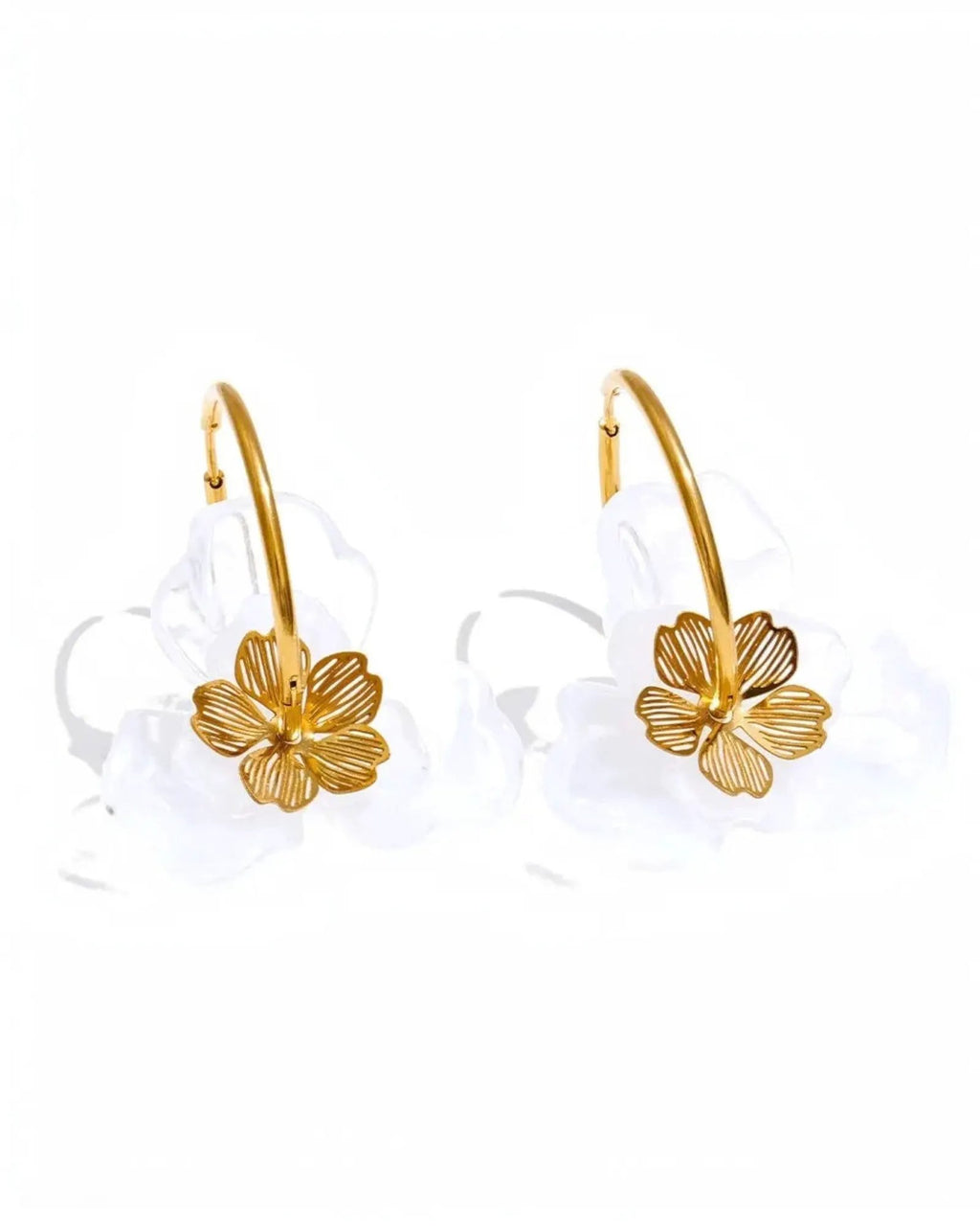 Colorful Resin Flower Hoop Earrings 18K Gold PVD Plated Stainless Steel by Poised Me Jewelry Studio