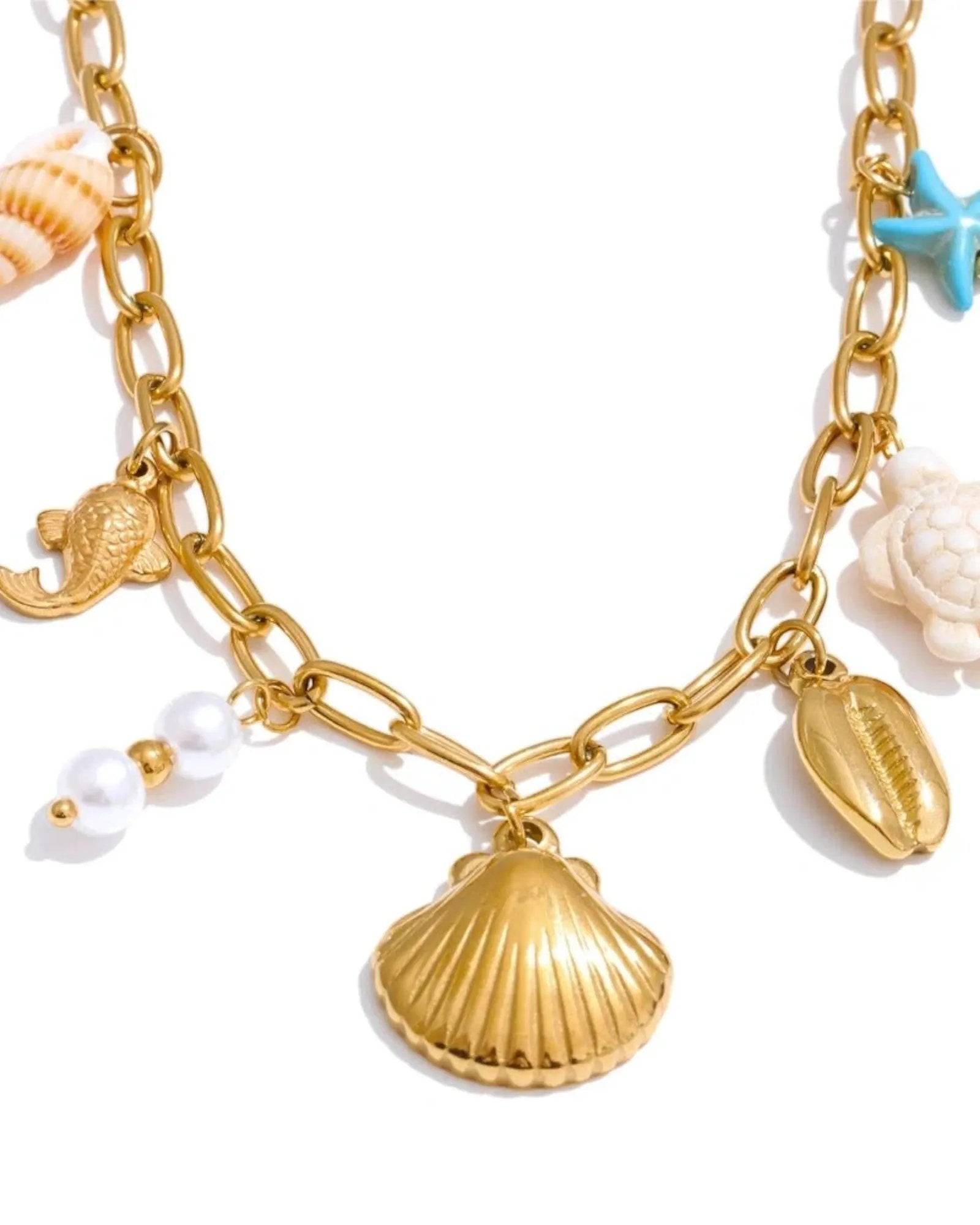 Ocean Style Starfish Shell Pendant Necklace Bracelet 18k Gold PVD Plated Stainless Steel by Poised Me Jewelry Studio