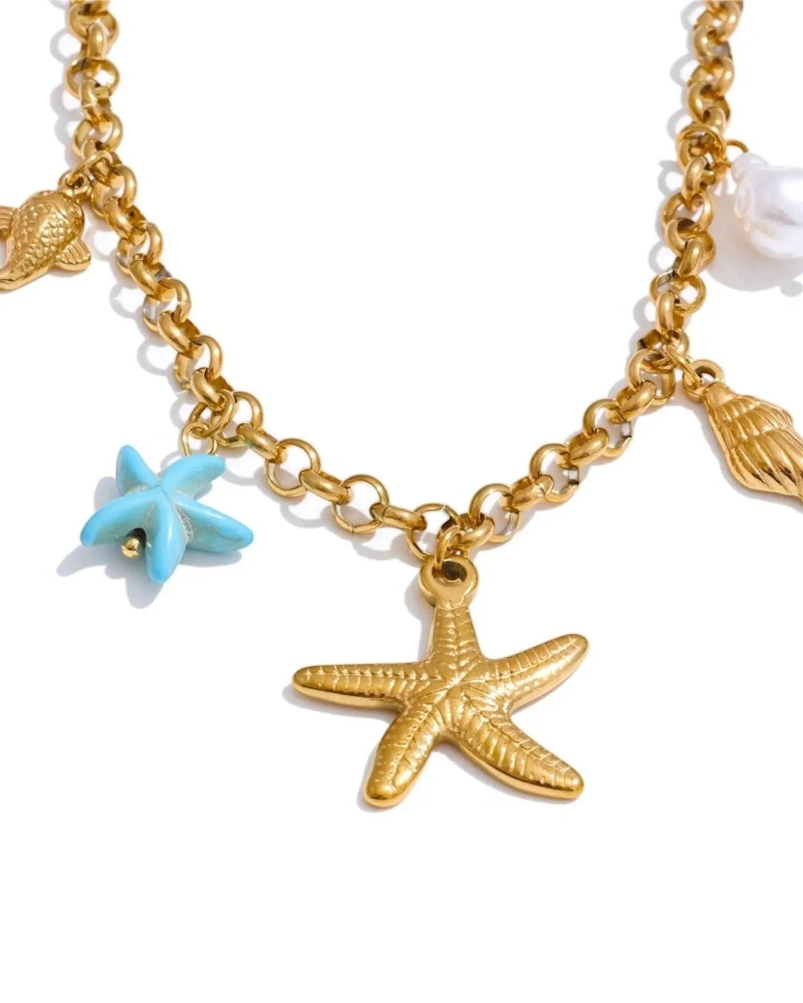 Ocean Style Starfish Shell Pendant Necklace Bracelet 18k Gold PVD Plated Stainless Steel by Poised Me Jewelry Studio