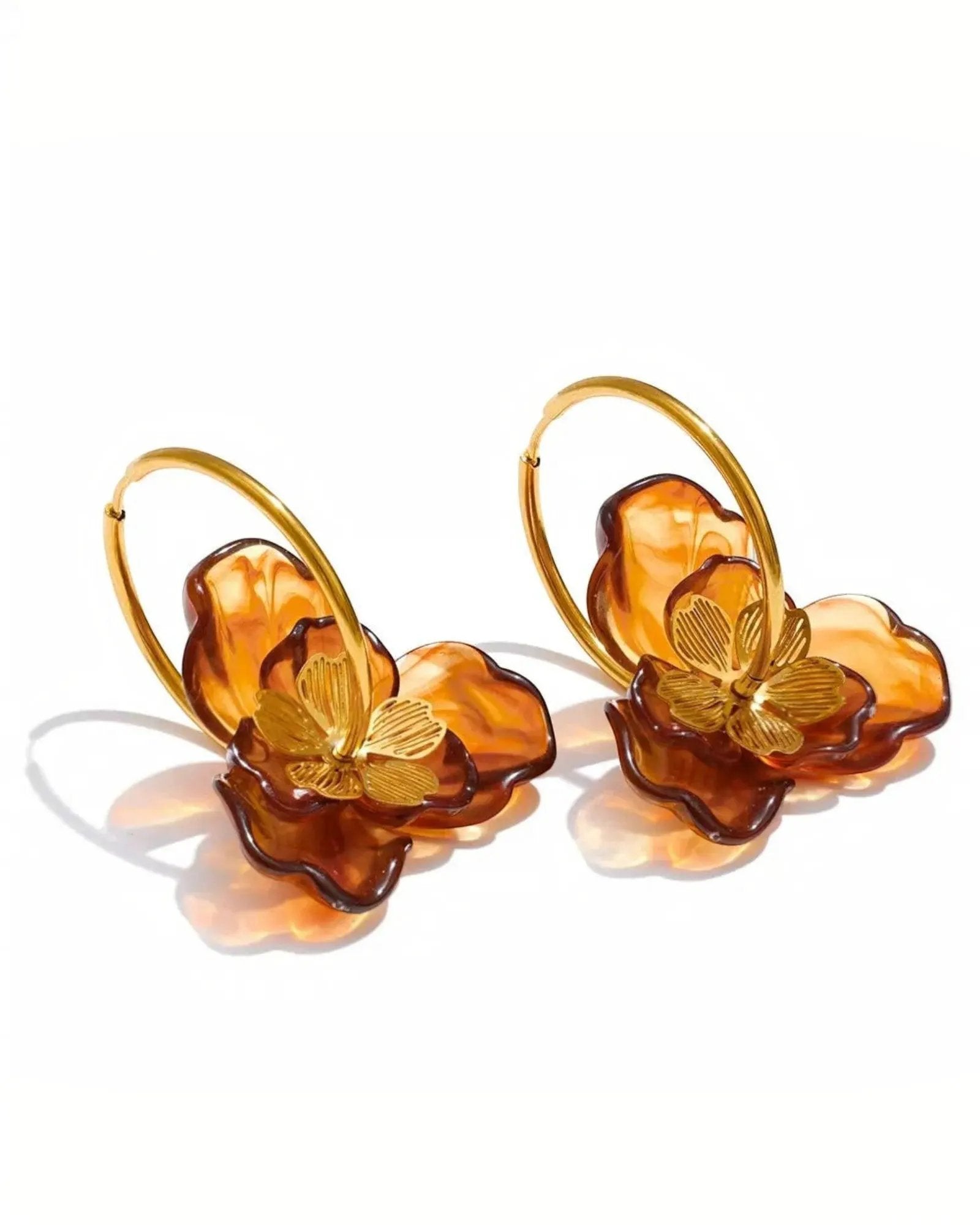 Colorful Resin Flower Hoop Earrings 18K Gold PVD Plated Stainless Steel by Poised Me Jewelry Studio