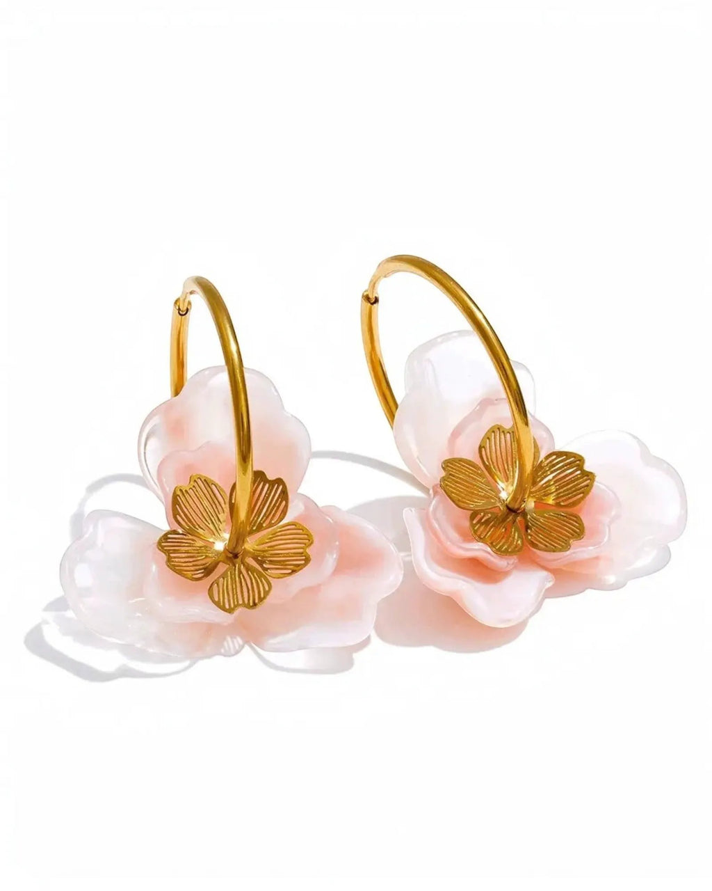 Colorful Resin Flower Hoop Earrings 18K Gold PVD Plated Stainless Steel by Poised Me Jewelry Studio