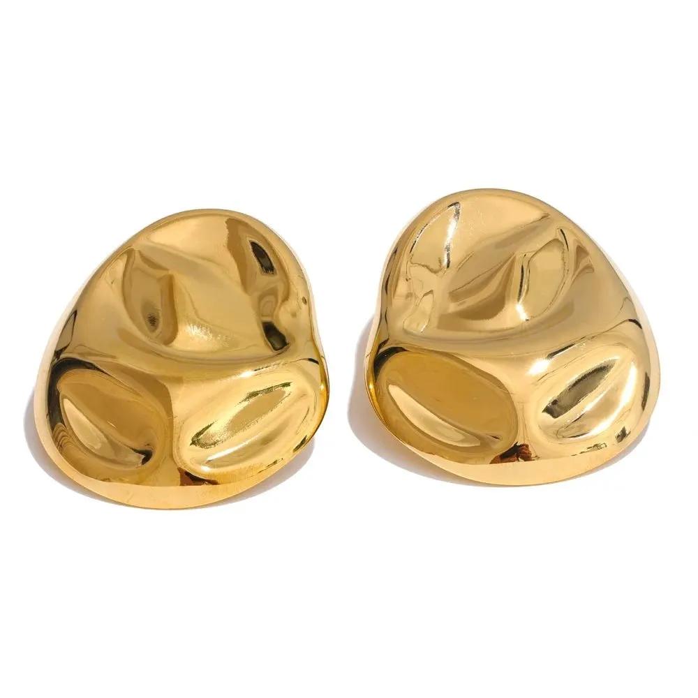 PoisedMe 23g Hot Style Stainless Steel Metal Hammer Geometric Stud Earrings Water Resistant Texture Daily Unusual Jewelry - Earrings